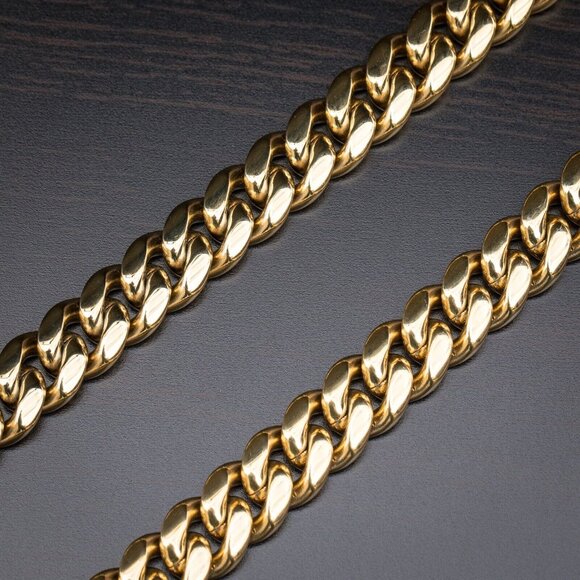Street Knitted Other - Men's Heavy Yellow Gold Plated 316 Stainless Steel Miami Cuban Chain Necklace